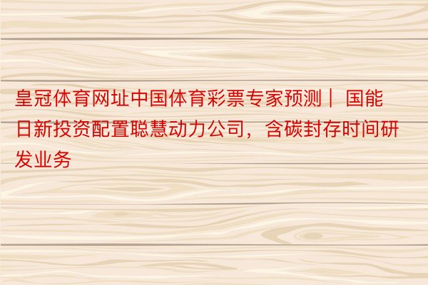 皇冠体育网址中国体育彩票专家预测 |  国能日新投资配置聪慧动力公司，含碳封存时间研发业务