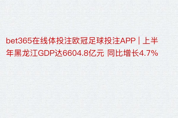 bet365在线体投注欧冠足球投注APP | 上半年黑龙江GDP达6604.8亿元 同比增长4.7%