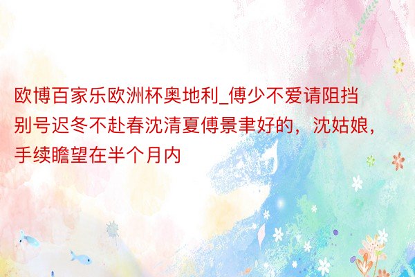 欧博百家乐欧洲杯奥地利_傅少不爱请阻挡别号迟冬不赴春沈清夏傅景聿好的，沈姑娘，手续瞻望在半个月内