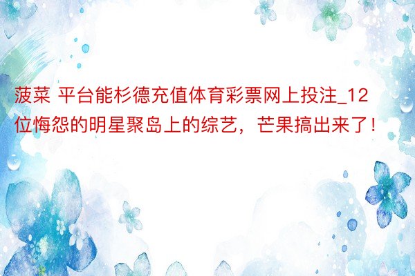 菠菜 平台能杉德充值体育彩票网上投注_12 位悔怨的明星聚岛上的综艺，芒果搞出来了！